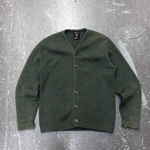 Vintage SKM Penguin Seattle Knitting Mills USA Green Wool Cardigan Sweater Men’s